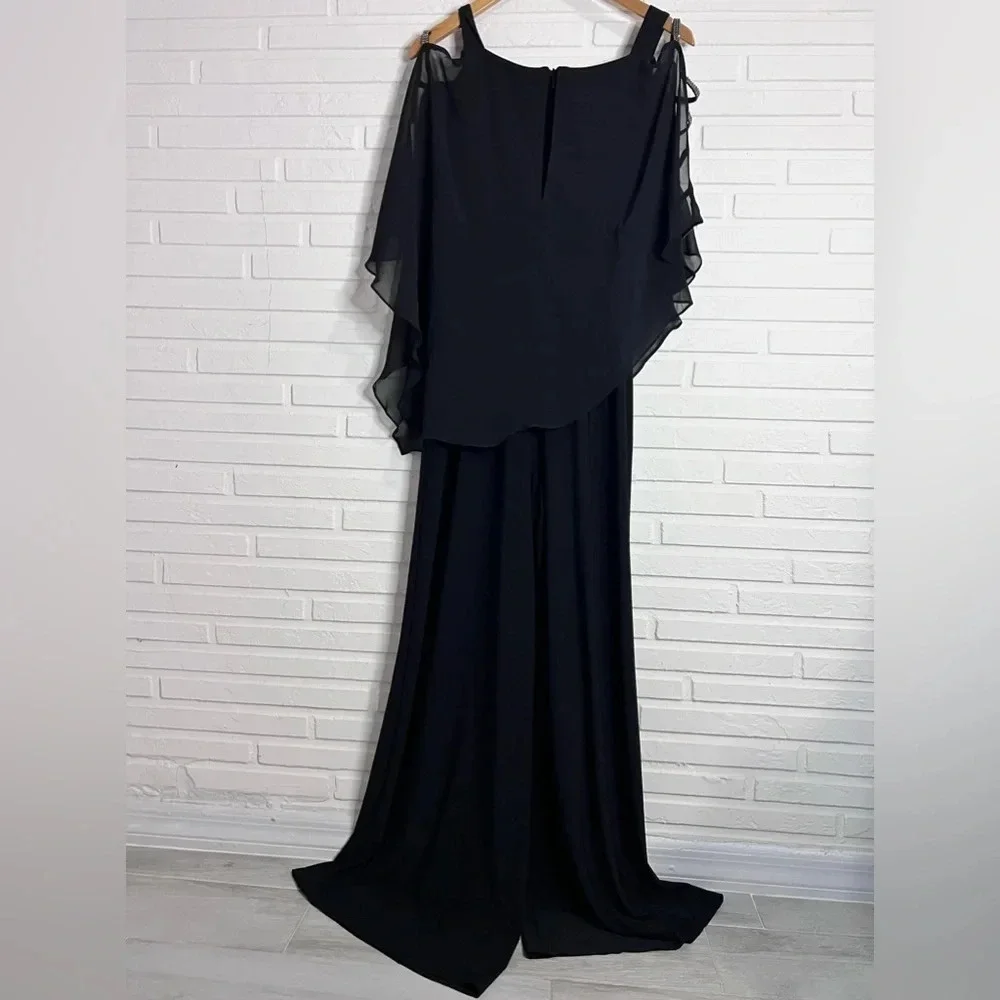 MSK Black Embellished Chiffon Poncho Cold Shoulder Jumpsuit, Women’s Size Small - Picture 3 of 9